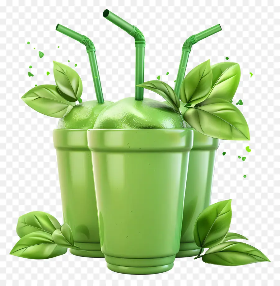 Smoothies Verdes，Canudos PNG