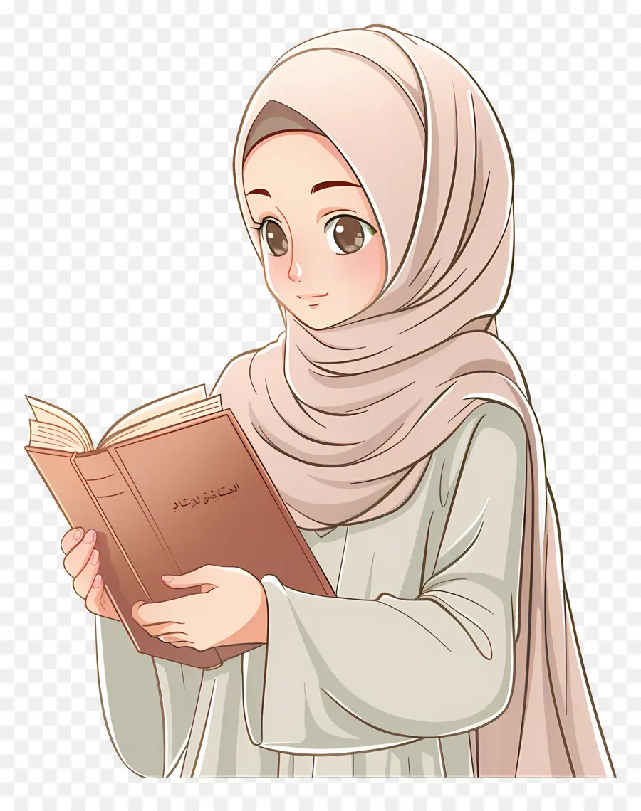 Menina Hijab Segurando Livro，Menina Lendo Livro PNG