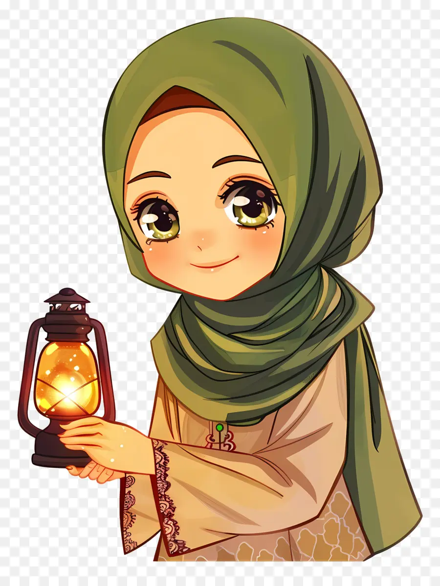 Hijab Girl Segurando Lanterna，Menina Com Lanterna PNG