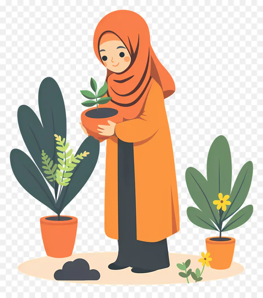 Garota Hijab Fazendo Jardinagem，Mulher Com Plantas PNG