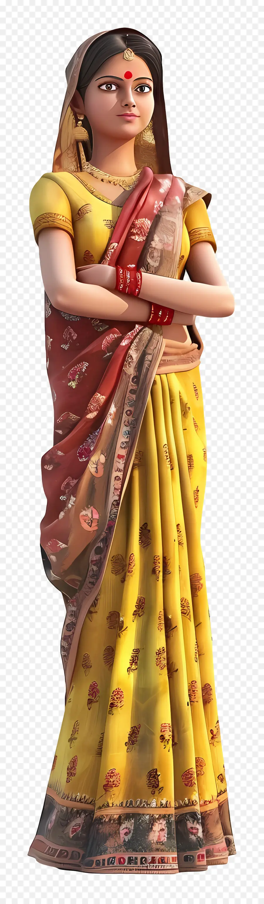 Mulher Guzerate Indiana，Mulher Tradicional Em Saree Amarelo PNG