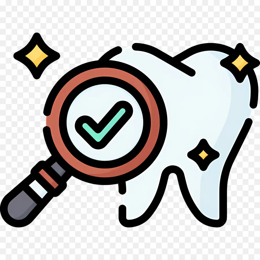 Verificação Dentária，Dente Com Lupa PNG