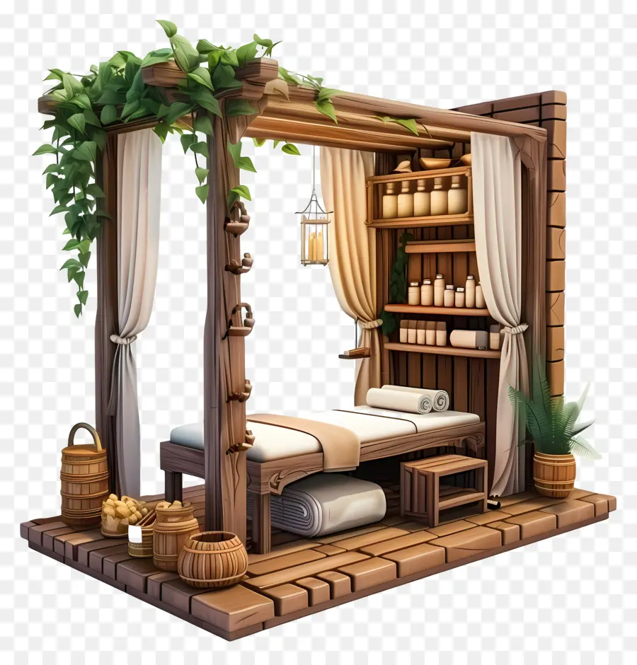 Tratamento De Spa，Cama De Spa De Madeira PNG