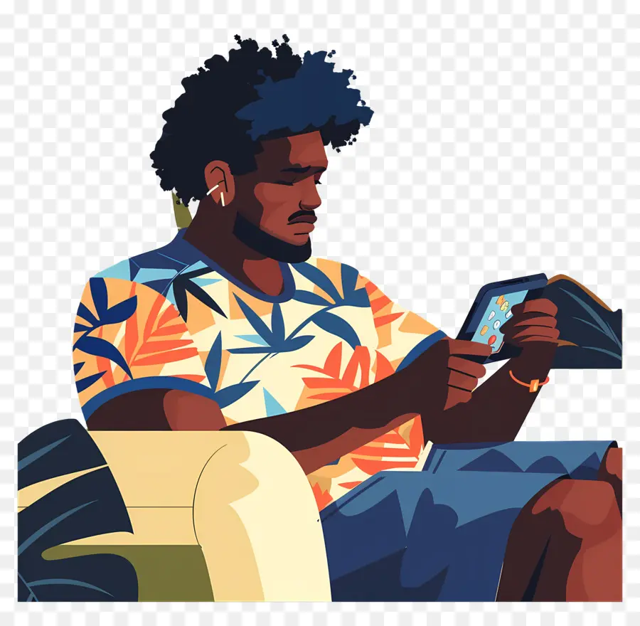 Homem Jogando，Homem Lendo Tablet PNG