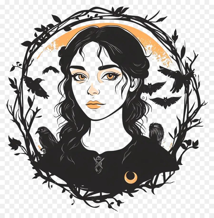 Samhain，Menina Com Pássaros PNG