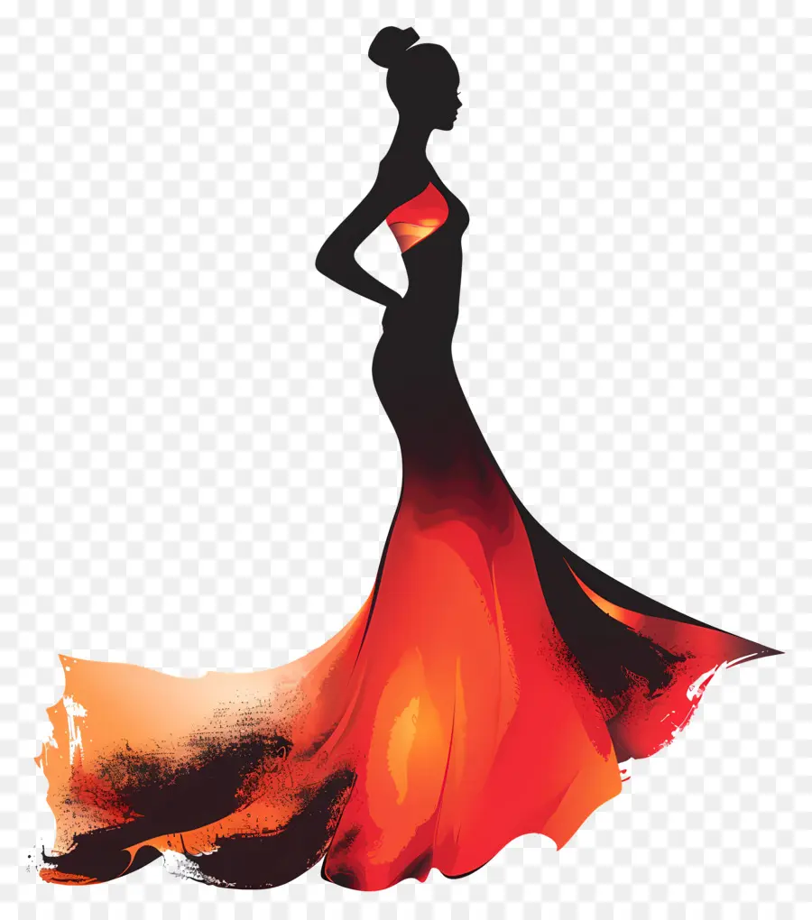 Silhueta De Mulher Elegante，Silhueta Em Vestido Vermelho PNG