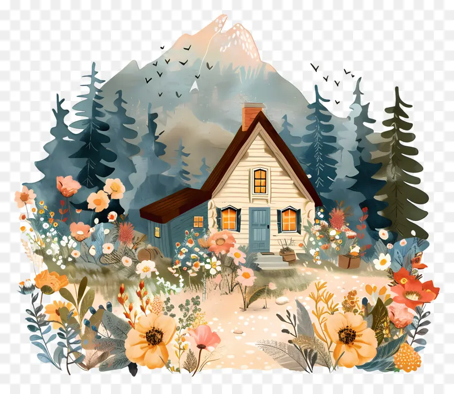 Alojamento Na Montanha，Casa Fofa De Doodle PNG