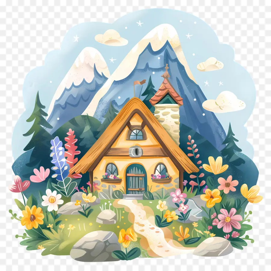 Alojamento Na Montanha，Casa Fofa De Doodle PNG