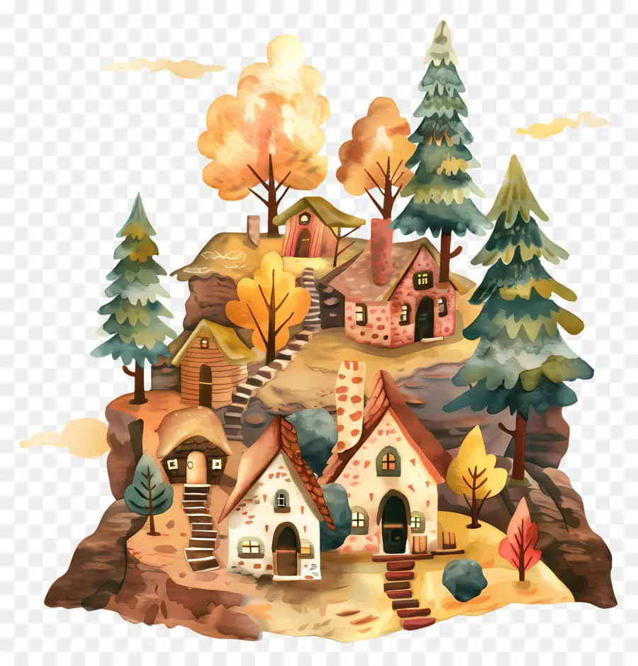 Alojamento Na Montanha，Casas Fofas De Doodle PNG