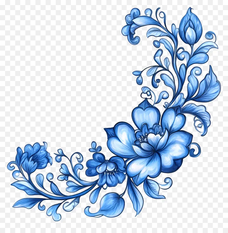 Canto，Canto Floral Azul PNG