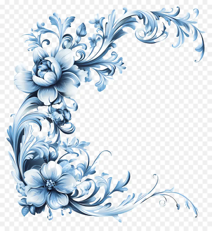 Canto，Canto Floral Azul PNG