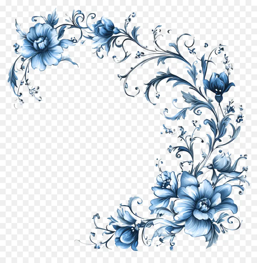 Canto，Desenho Floral Azul PNG