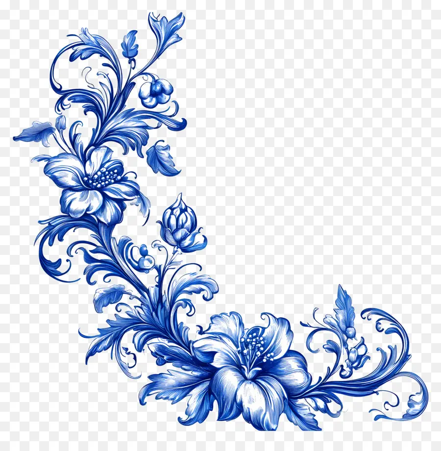 Canto，Desenho Floral Azul PNG