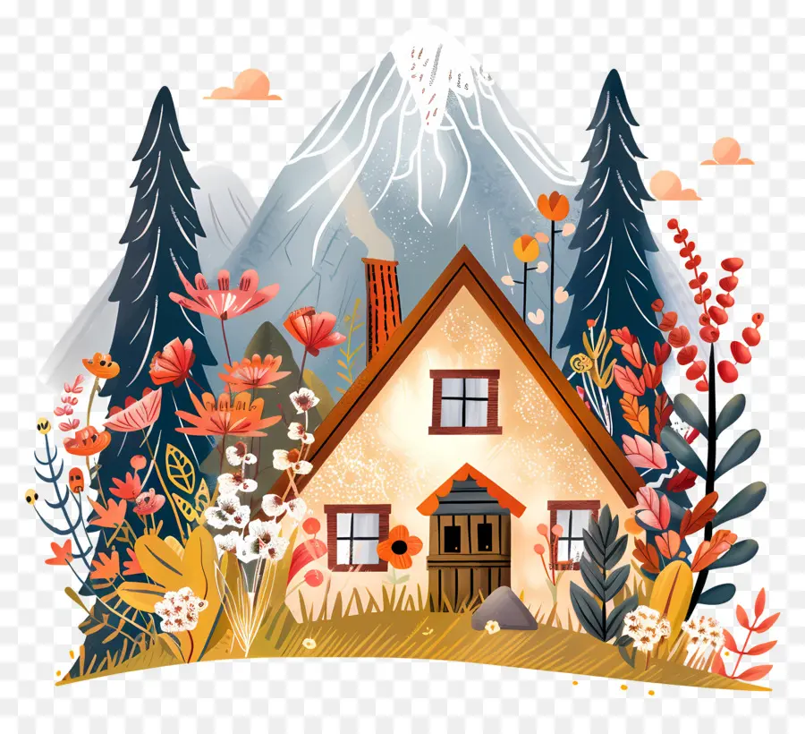 Alojamento Na Montanha，Casa Fofa De Doodle PNG