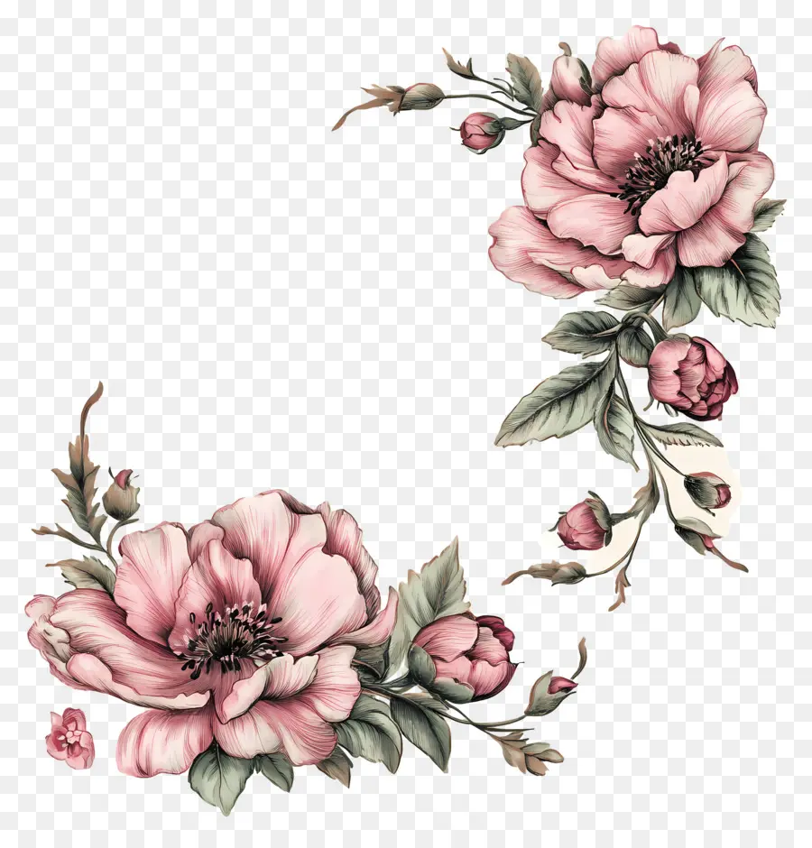 Canto Floral，Moldura Floral PNG