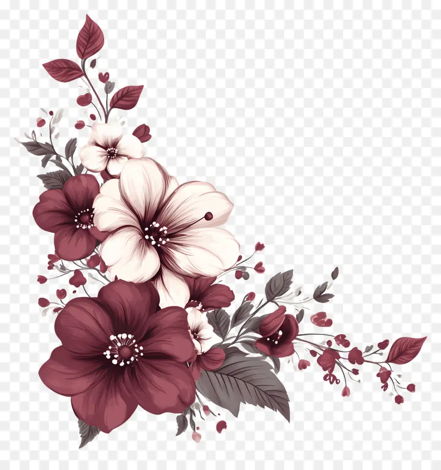 Marrom，Canto Floral Vermelho PNG