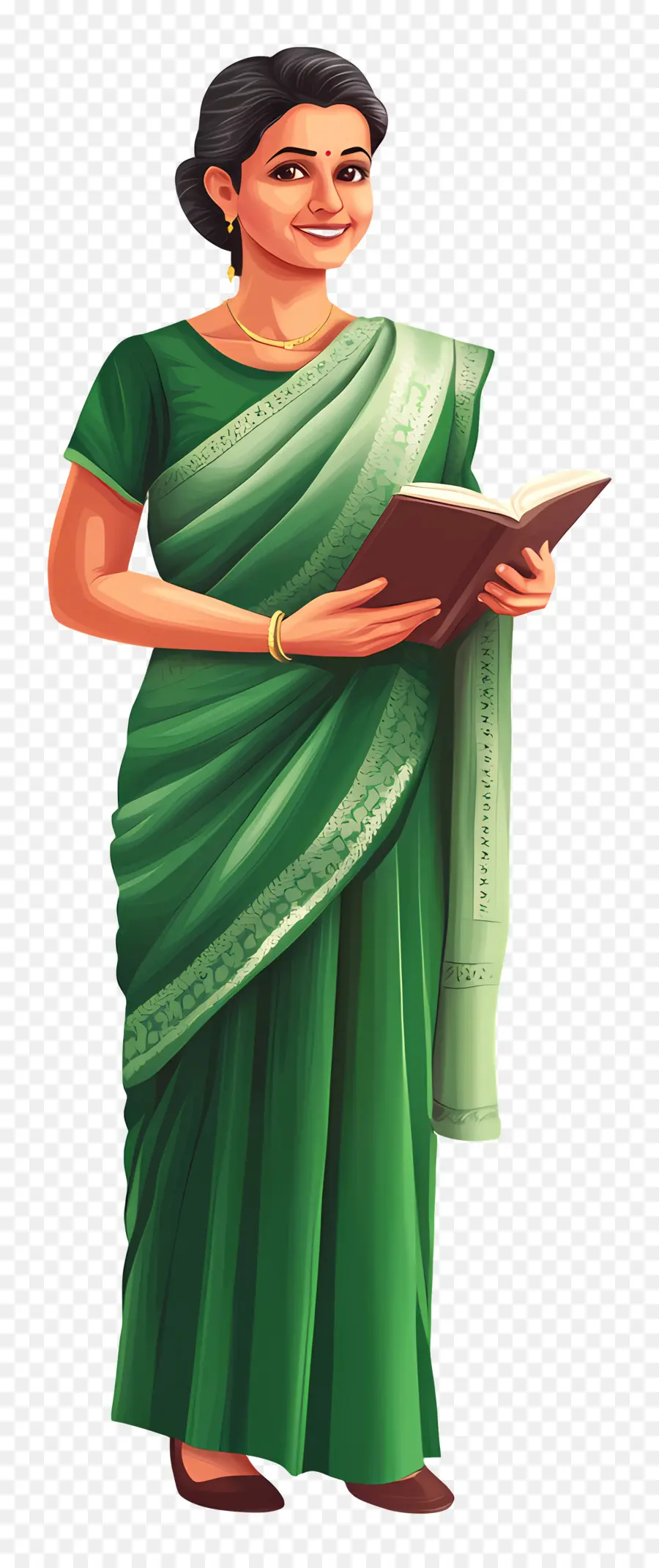 Professor，Mulher Em Saree Verde PNG