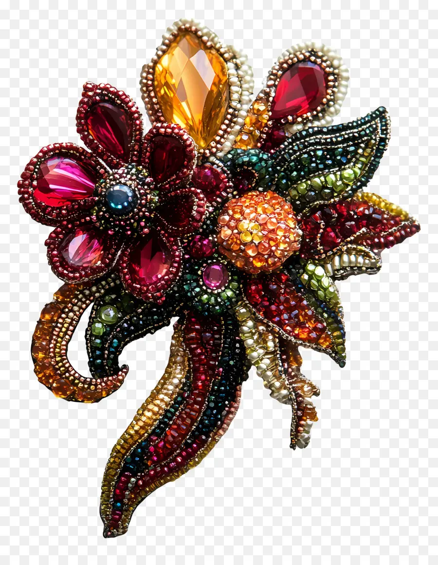 Broche，Broche Floral De Pedras Preciosas PNG