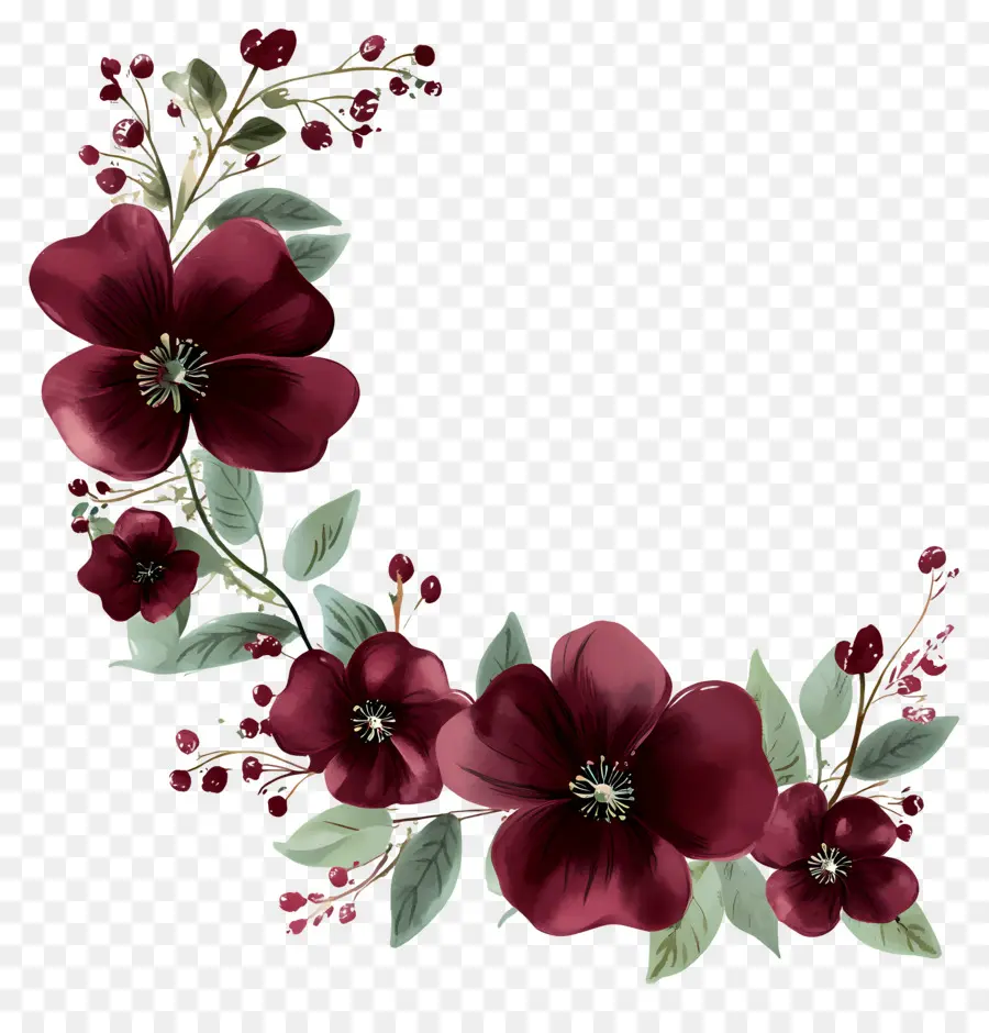 Marrom，Canto Floral Vermelho PNG