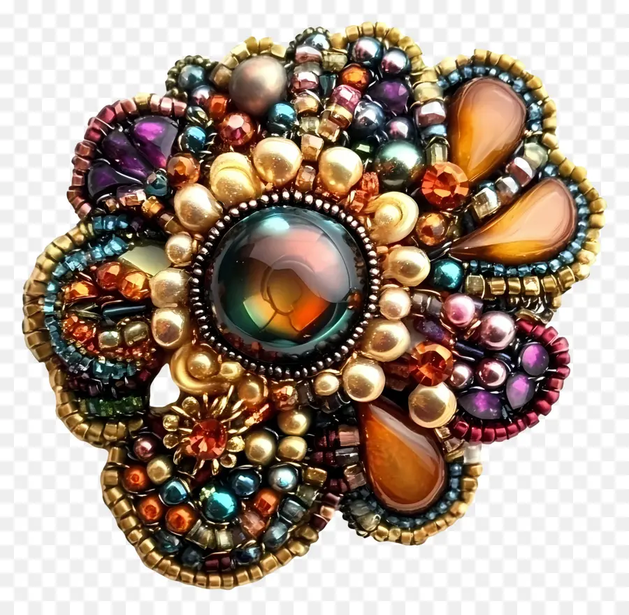 Broche，Broche De Flores Com Miçangas PNG