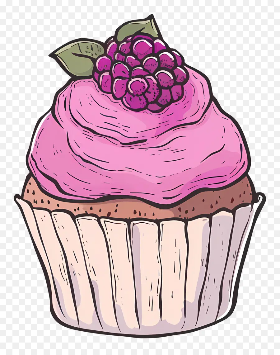 Bolinho De Framboesa，Cupcake Rosa Com Frutas Vermelhas PNG