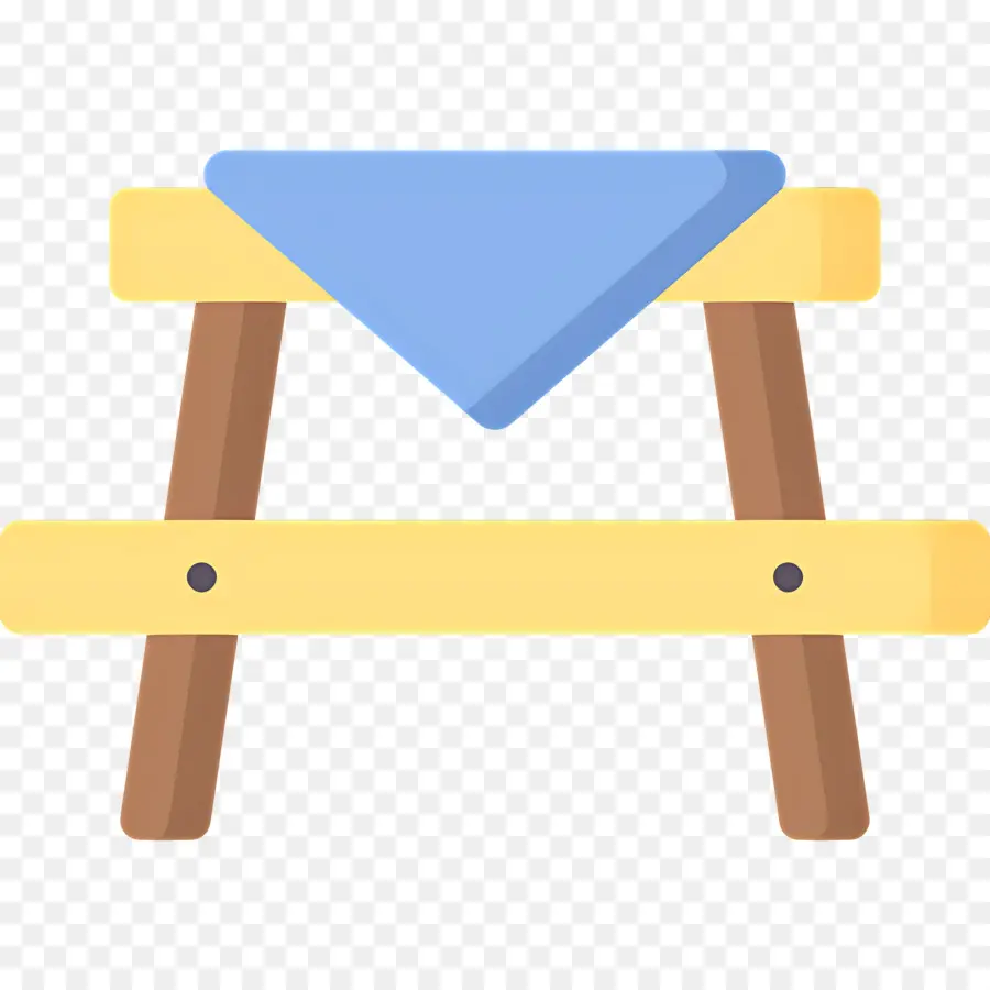 Mesa De Acampamento，Banco Amarelo Com Pano Azul PNG