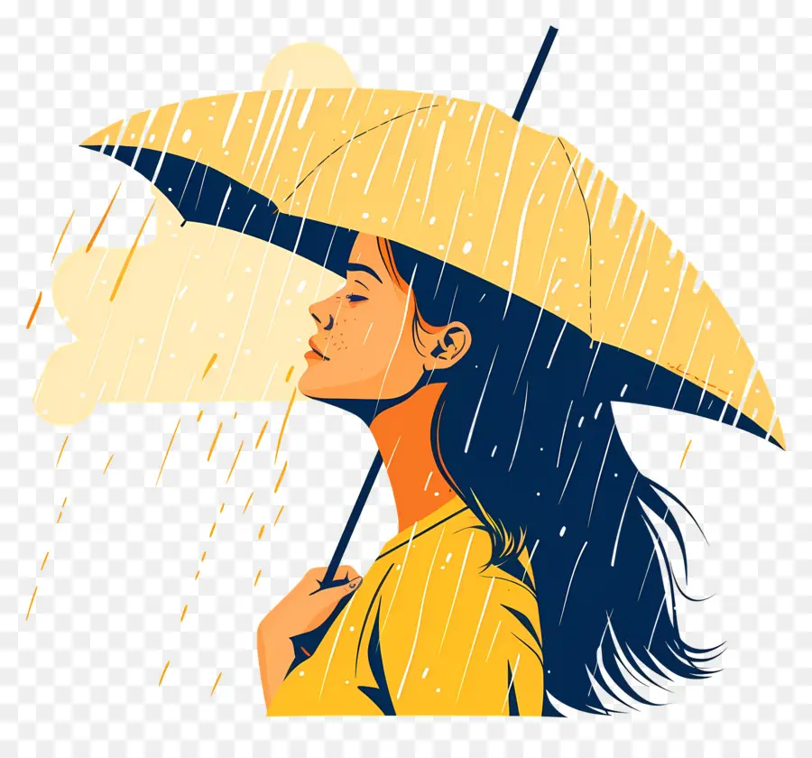 Mulher Aproveitando A Chuva，Dia Chuvoso PNG