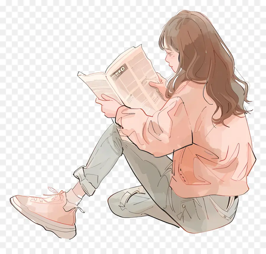 Menina Lendo Jornal，Leitura PNG