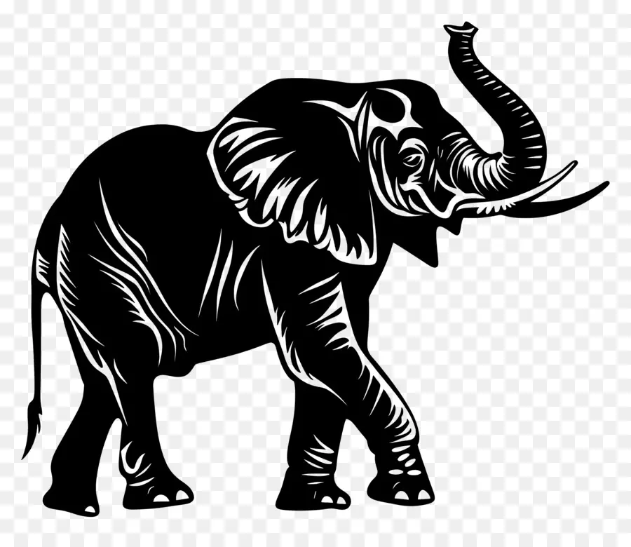 Silhueta De Tromba De Elefante Levantada，Desenho De Elefante PNG