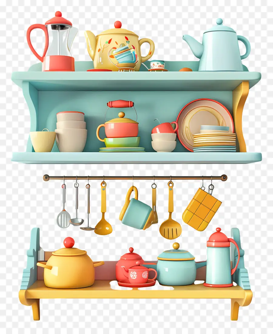 Prateleira De Cozinha，Utensílios De Cozinha Coloridos PNG