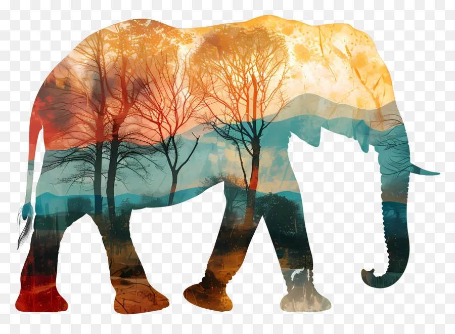 Silhueta De Elefante，Elefante PNG