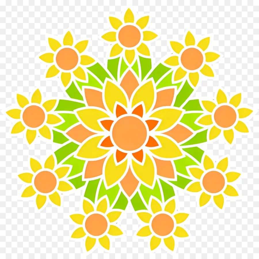 Mandala，Padrão Floral Colorido PNG