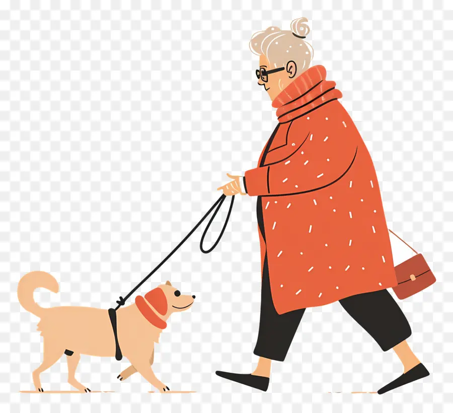 Mulher Idosa Passeando Com Cachorro，Velha PNG