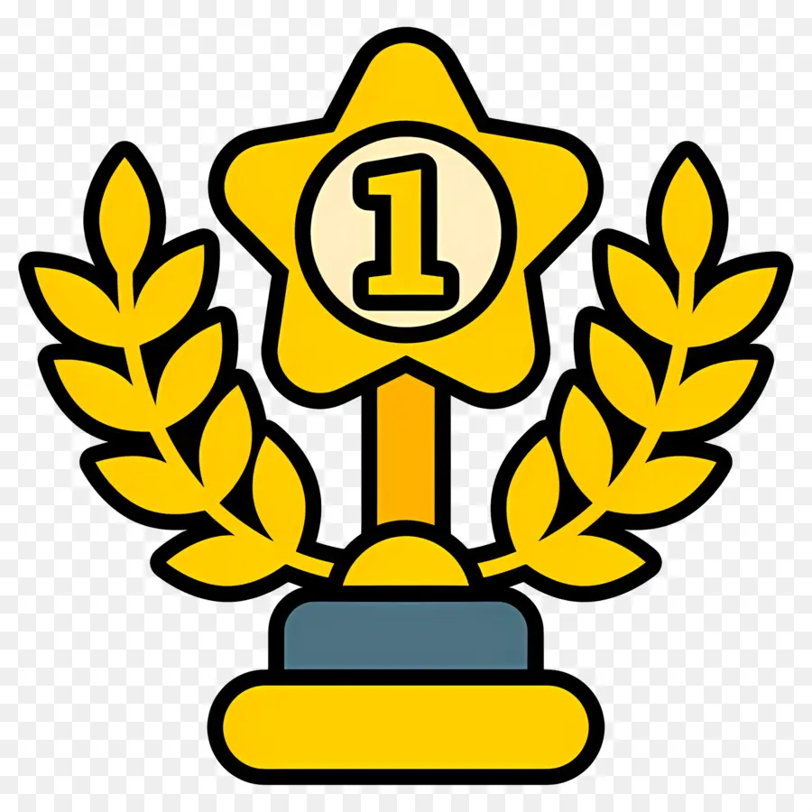 Troféu Primeiro，Troféu De Ouro Com Laurel PNG