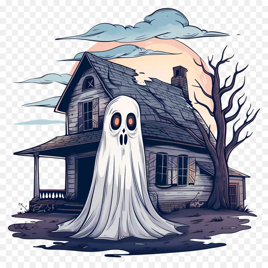 Fantasma De Halloween，Fantasma E Casa PNG