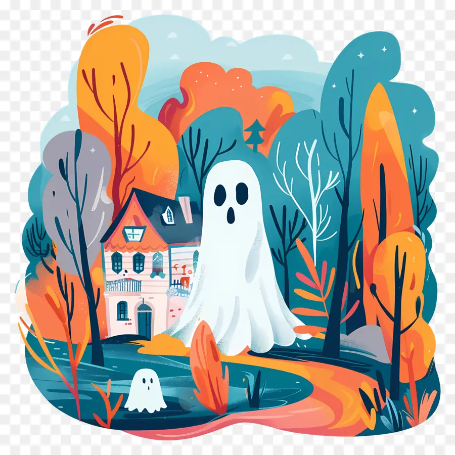 Fantasma De Halloween，Fantasma E Casa PNG