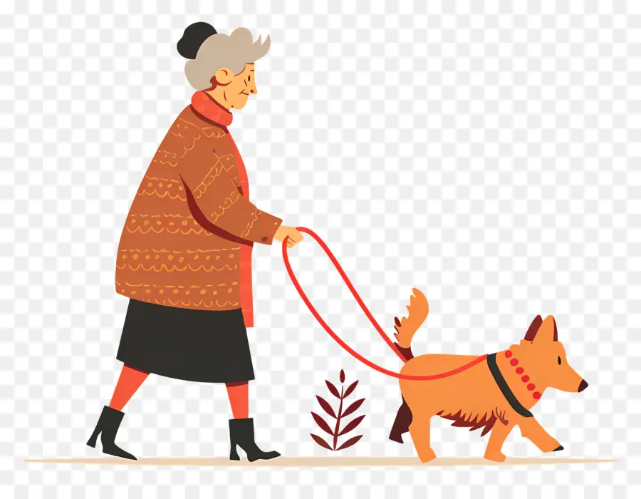 Mulher Idosa Passeando Com Cachorro，Velha PNG