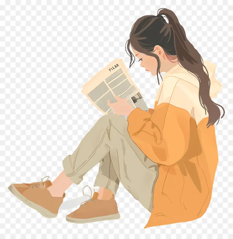 Menina Lendo Jornal，Leitura PNG