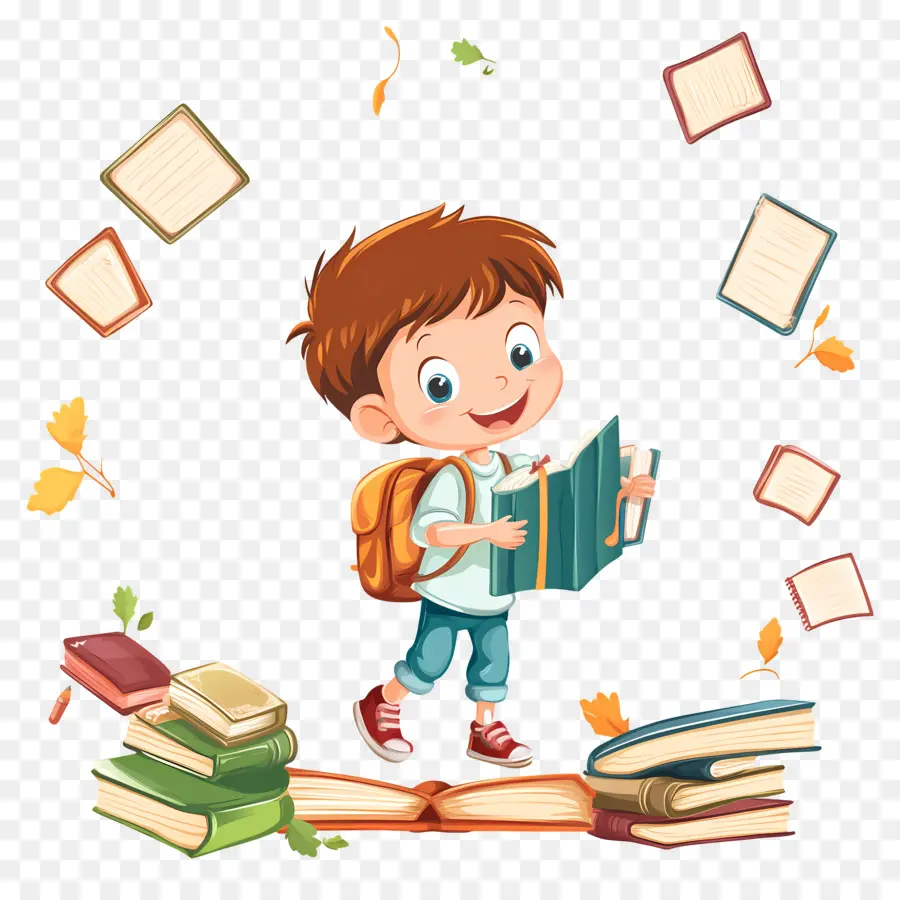 Quadro Simples De Escola，Menino Com Livros PNG