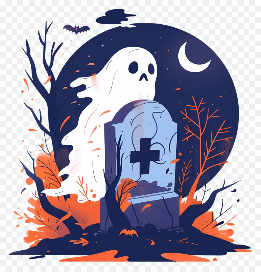 Lápide Fantasma De Halloween，Fantasma E Lápide PNG