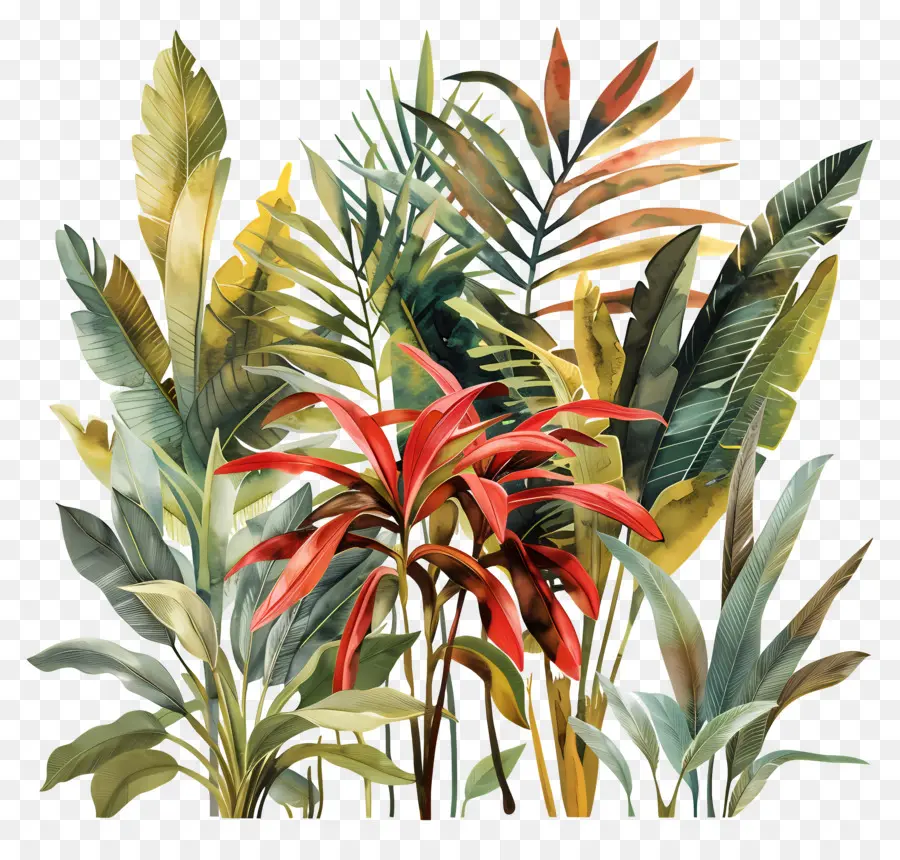 Folhagem Aquarela，Plantas Tropicais PNG