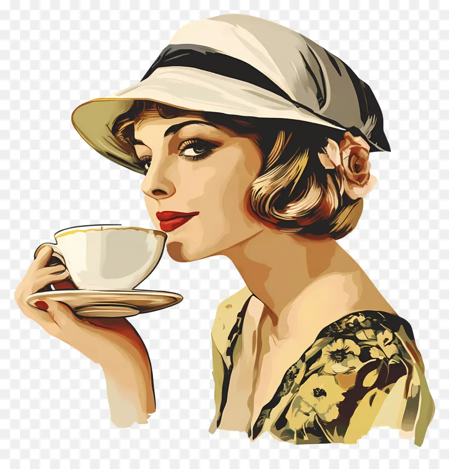 Bebendo Café，Mulher Bebendo Chá PNG