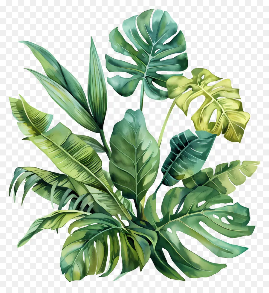 Folhagem Aquarela，Plantas Verdes PNG