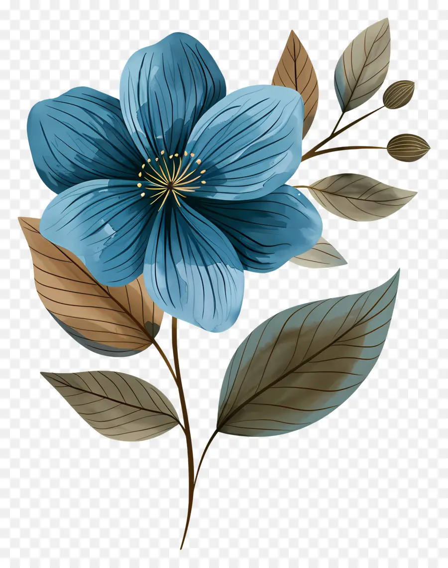 Flor Azul，Folhas PNG