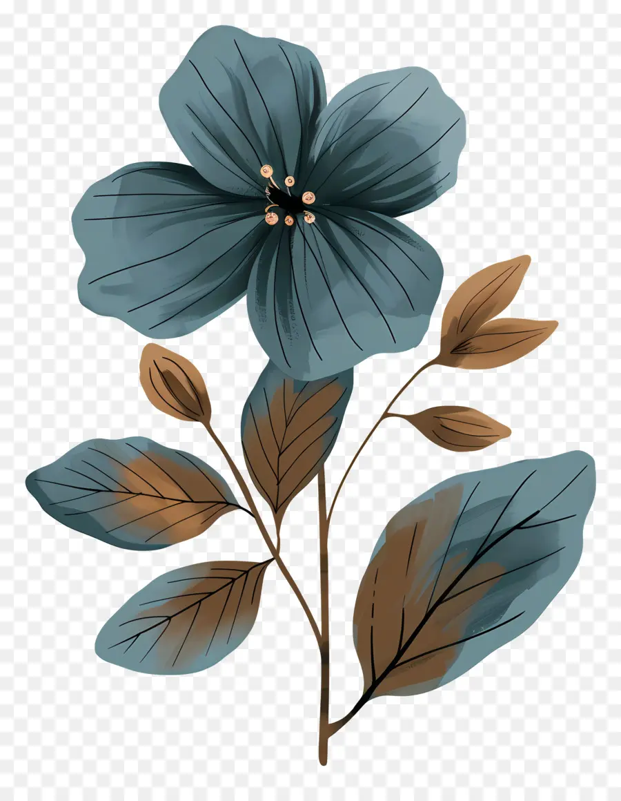 Flor Azul，Folhas PNG