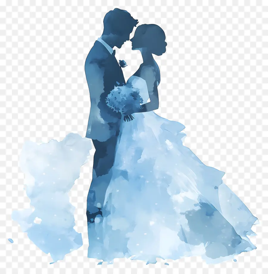 Silhueta De Casamento，Casal Silhueta Azul PNG