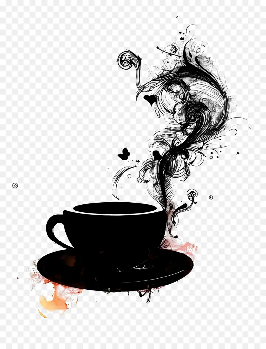 Café Preto，Xícara De Café Artística PNG