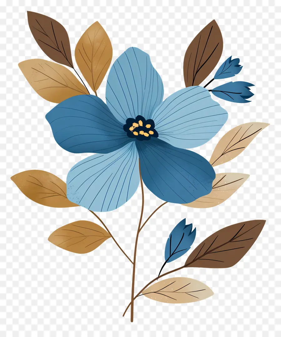 Flor Azul，Folhas PNG