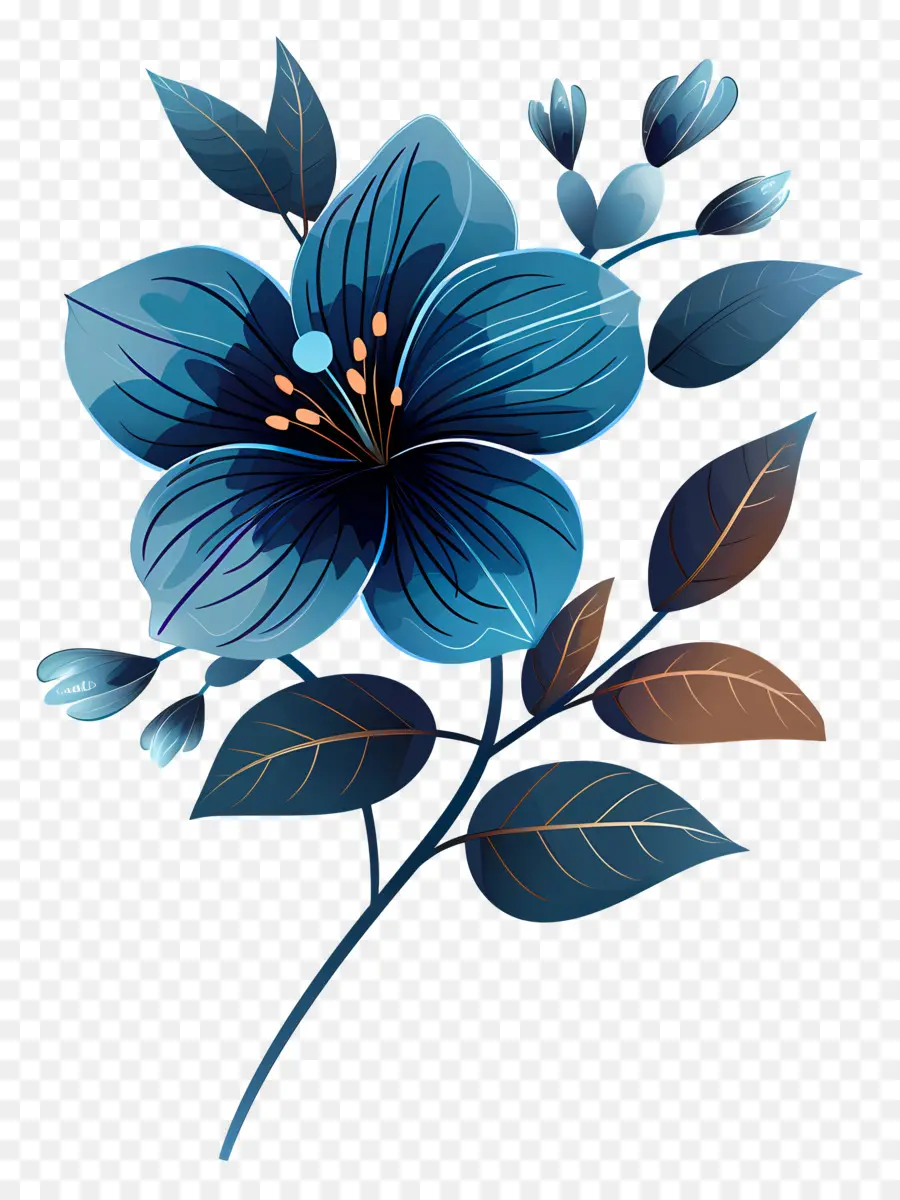 Flor Azul，Folhas PNG