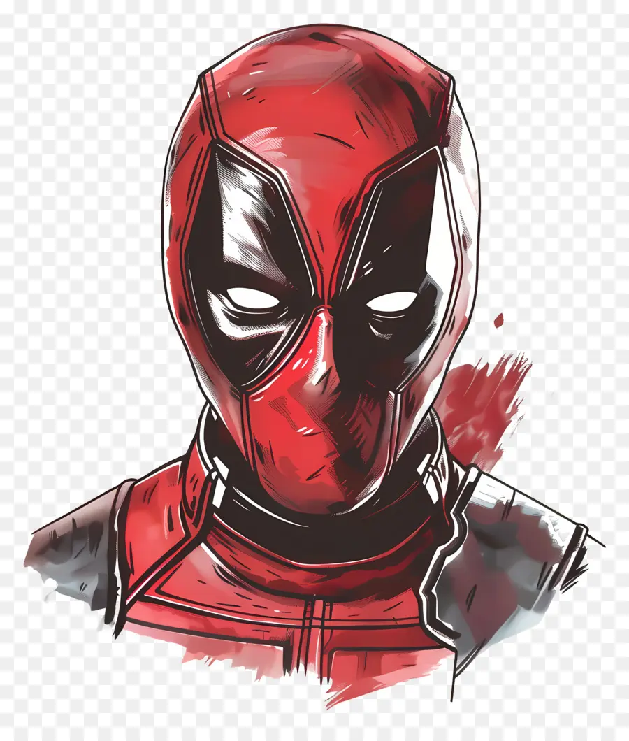 Cara De Deadpool De Desenho Animado，Máscara Vermelha E Preta PNG